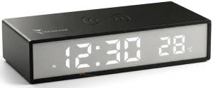 Techmade Clock Sveglia con Ricarica Wireless Smartphone 15W Nera