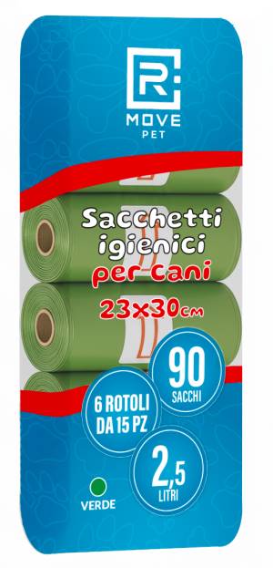 RMove Sacchi Rifiuti Animali 6 Rotoli da 15 Sacchi Verde