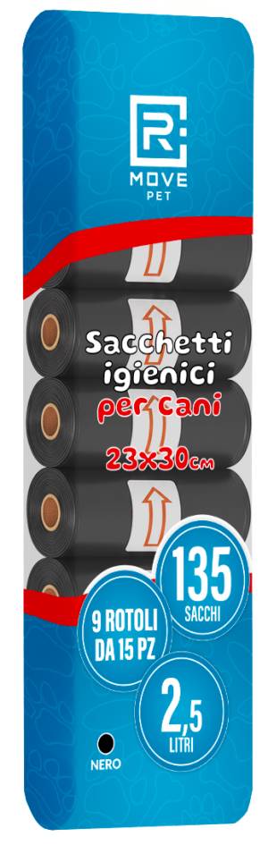 RMove Sacchi Rifiuti Animali 9 Rotoli da 15 Sacchi Nero