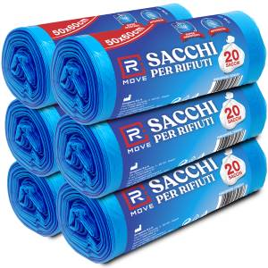 RMove Sacchi Rifiuti 50x60 cm 6 Rotoli da 20 Sacchi Blu