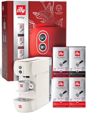 Easy Christmas Box Illy - Macchina da Caffe a Cialde 44mm Easy Bianca + 72 Cialde