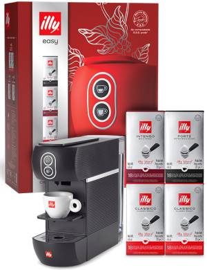 Easy Christmas Box Illy - Macchina da Caffe a Cialde 44mm Easy Nera + 72 Cialde