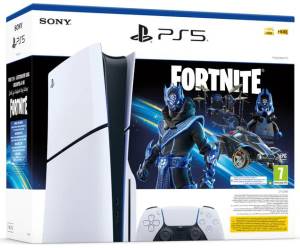 PS5 Console 1TB Standard Slim White Cobalt Star Fortnite Bundle ITA