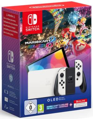 Switch Console OLED White + Mario Kart 8 Deluxe Pre-installed + 12 Months Nintendo Switch Online